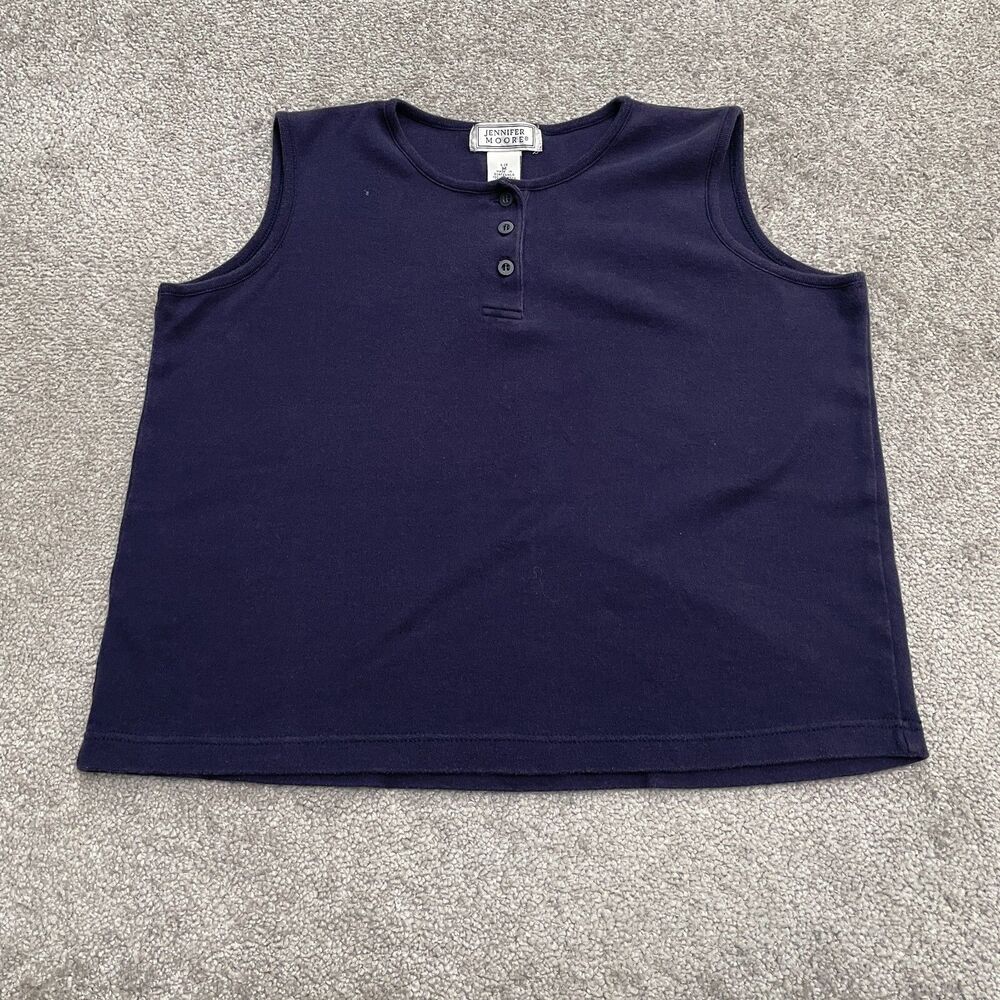 Jennifer Moore Henley Tank Top Womens Medium Blue Sleeveless 100% Cotton Basic